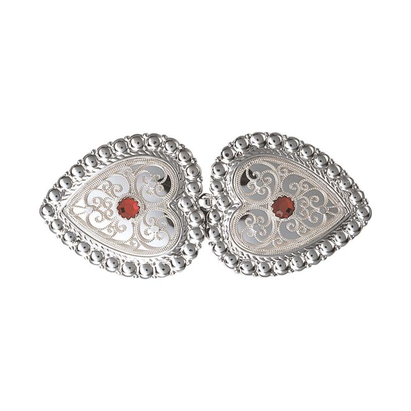 002497 - Beltespenne til skinnlist med raud stein, kvit