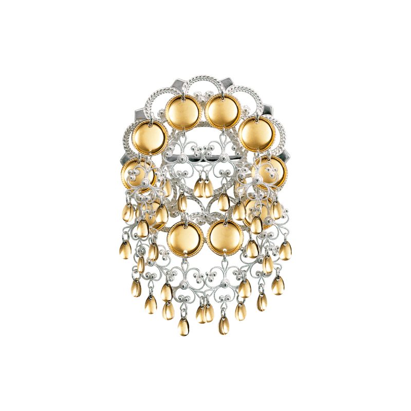 198541 - Sølje med 14 mm trådkantlauv, kvit/forgylt