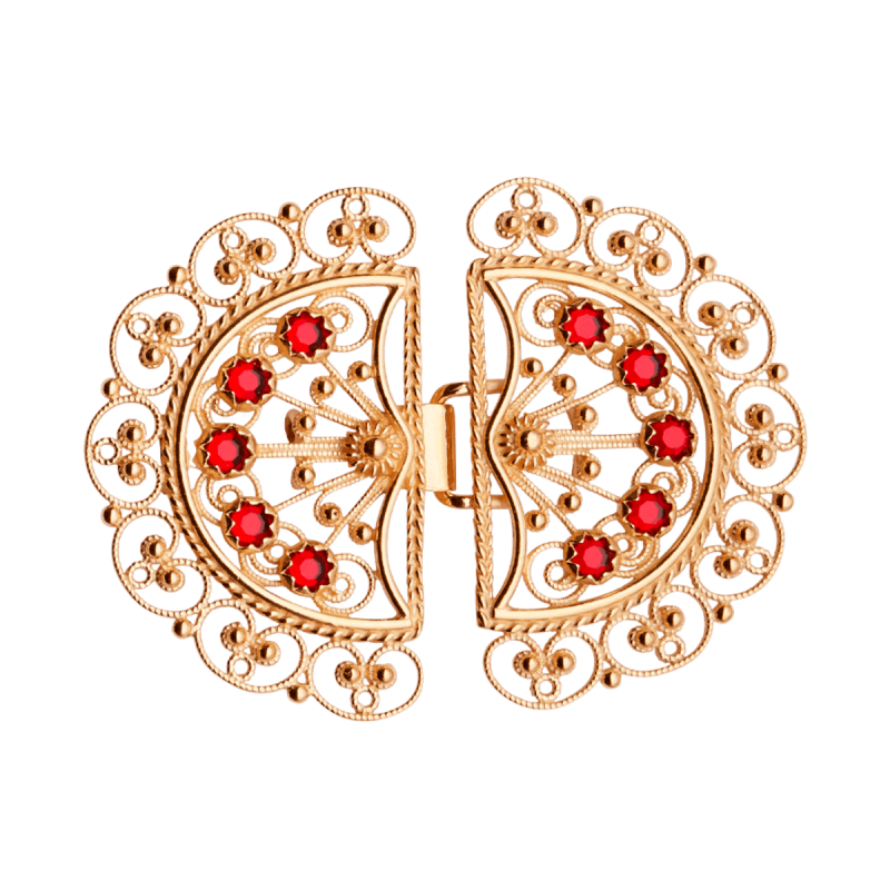 209607 - Beltespenne Fana filigran med raud stein, forgylt