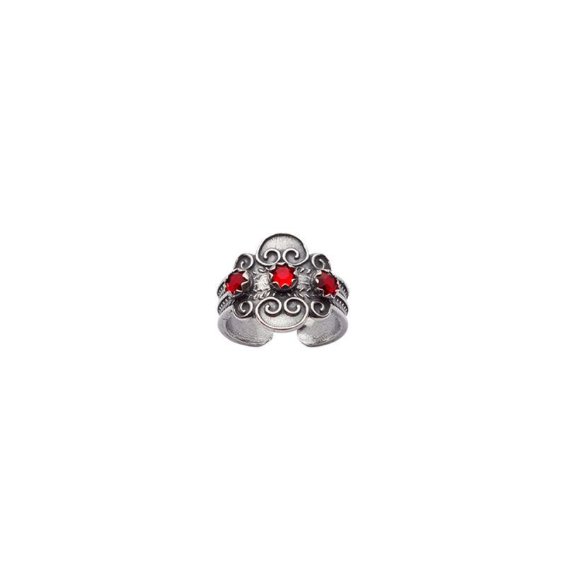 317107 - Ring med raud stein, oksidert