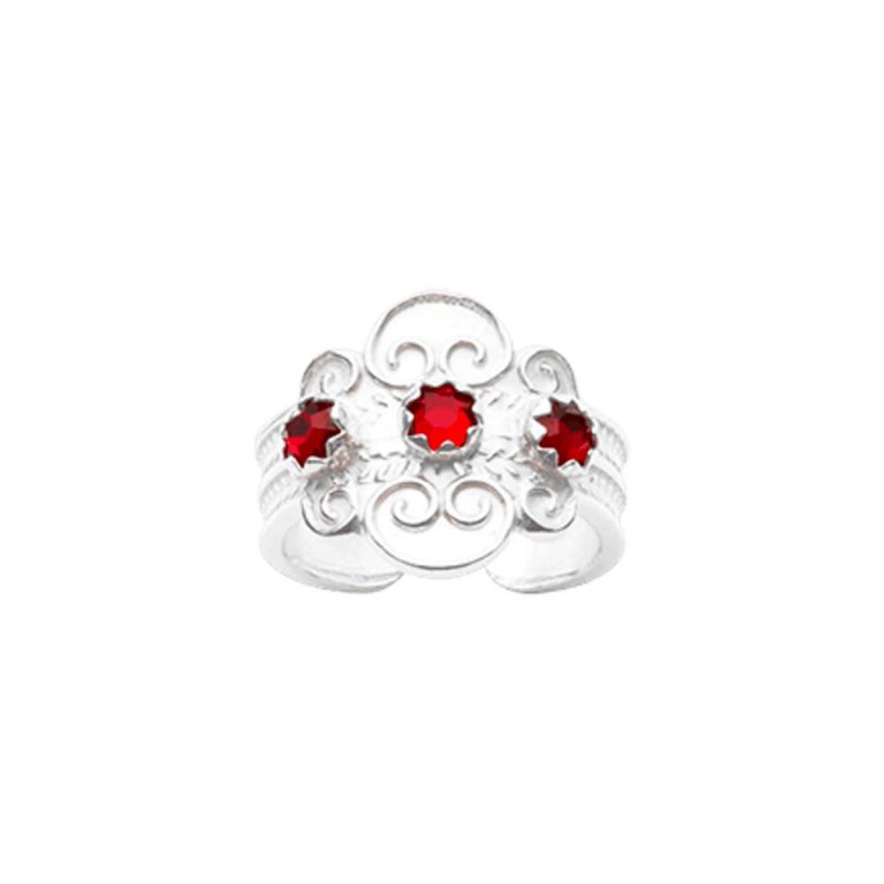 317407 - Ring, kvit med raud stein