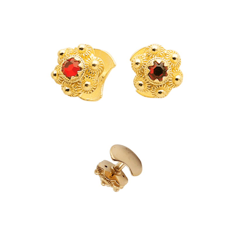 752607 - Mansjettknappar Fana med raud stein og stolpe, forgylt